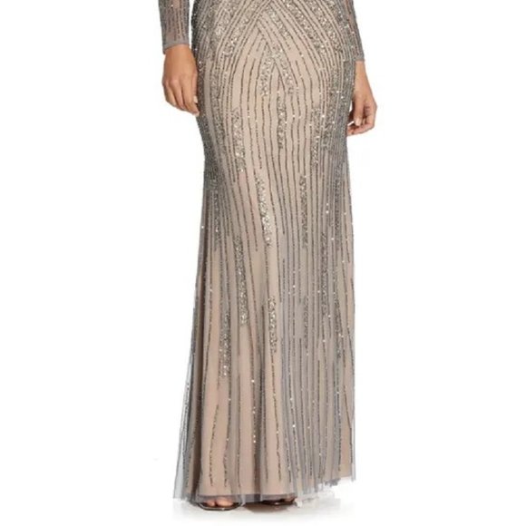 ADRIANNA PAPELL Sequin Off-The-Shoulder Gown Sterling Size 4 - Picture 5 of 5